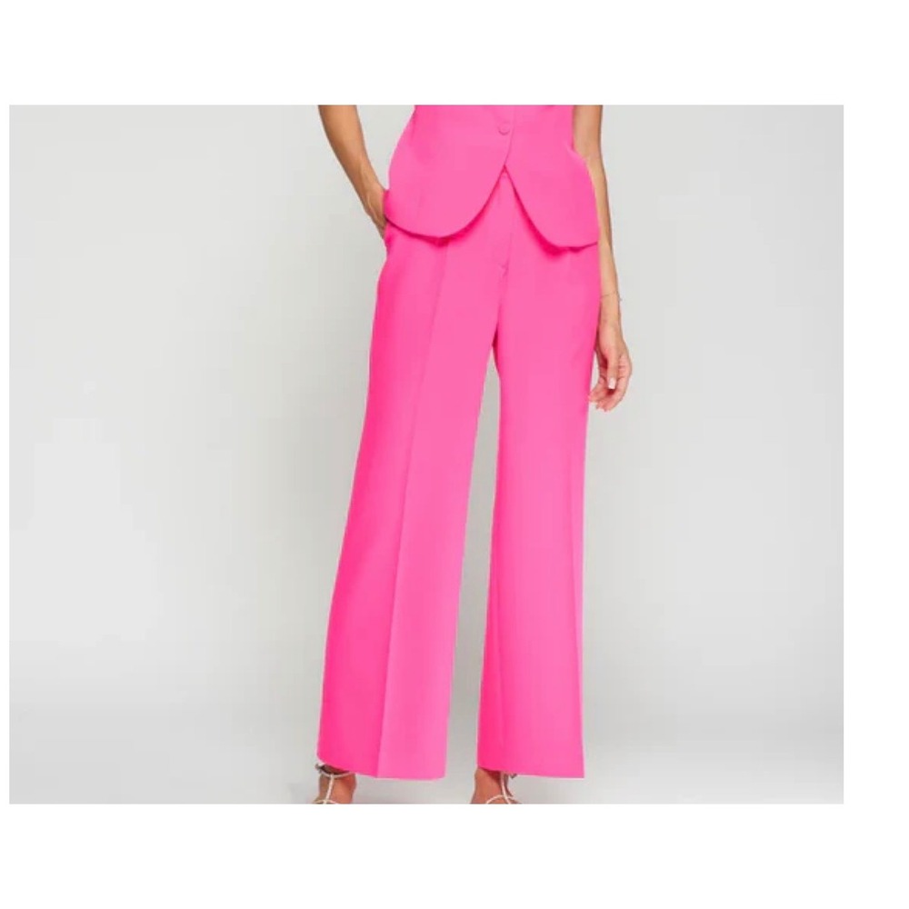 vilagallo Fuchsia Crepe Trousers Womens 44 Pink Wide Leg Professional Chic